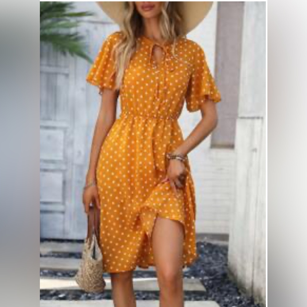 SHEIN Mustard Polka Dot Midi Dress. Large. EUC.